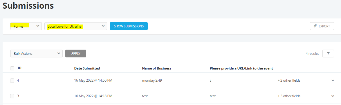 Form Submissions Screenshot