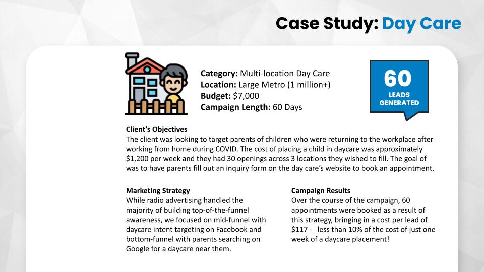 Example of a daycare campaign landing page