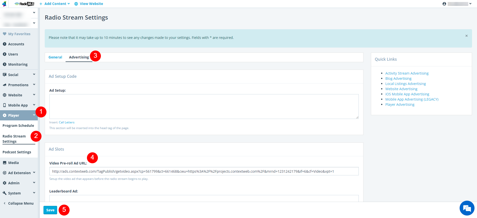 SoCast Player VAST setup screenshot