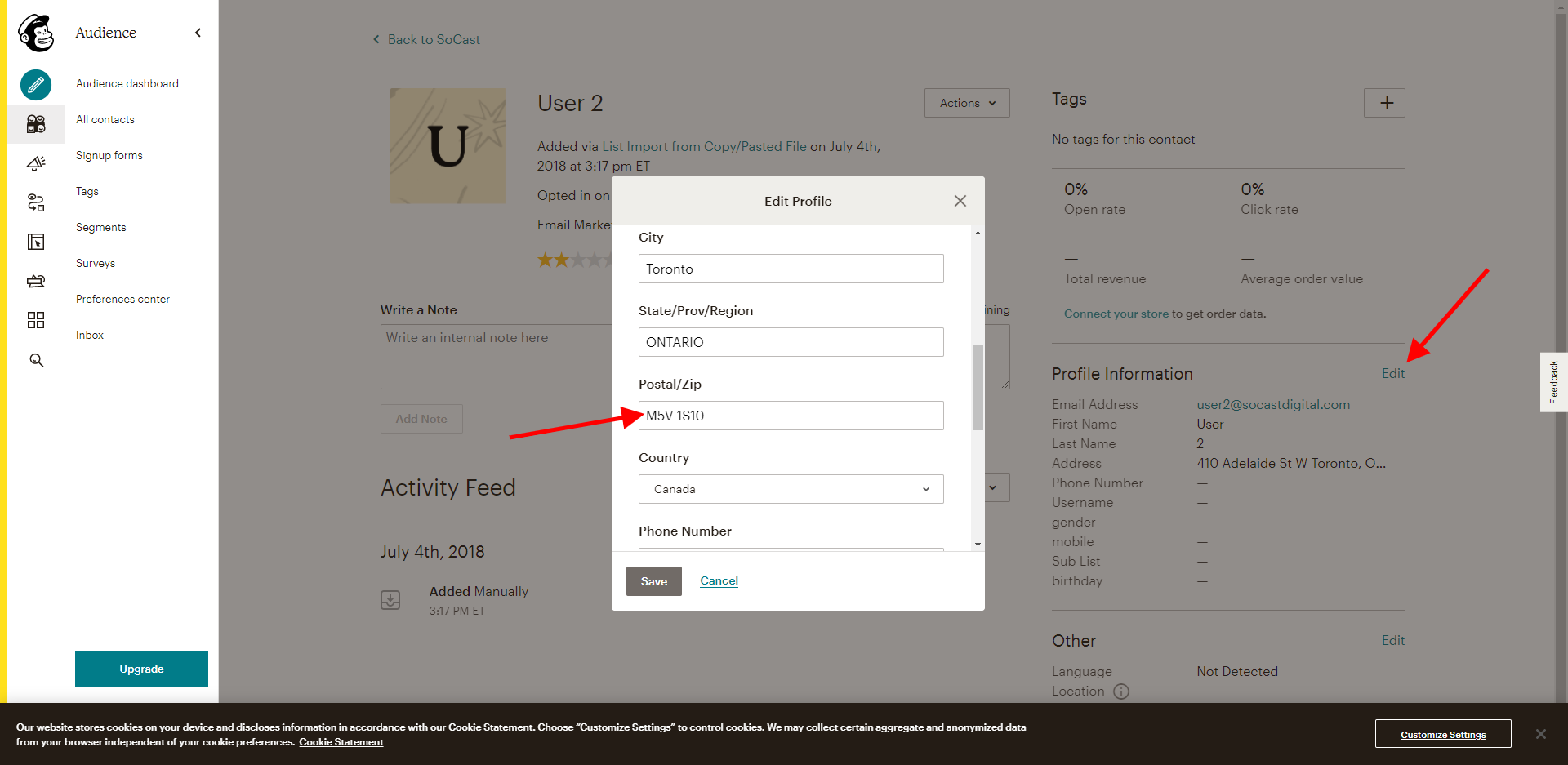 MailChimp Zip Code Location Screenshot